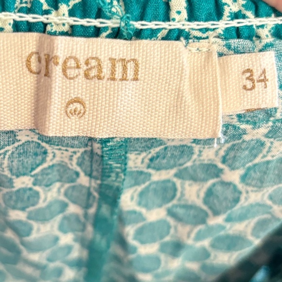 3/$10⚡️CREAM Lightweight Viscose Cropped Ankle Pant w Teal & Cream Pattern - Picture 16 of 16